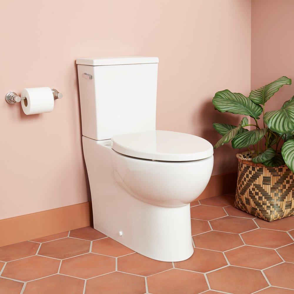 LAVRIK TWO-PIECE SKIRTED ELONGATED TOILET WITH REVERSIBLE TANK - CHROME HANDLE 