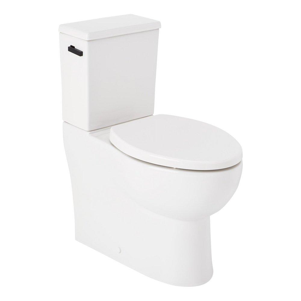 LAVRIK TWO-PIECE SKIRTED ELONGATED TOILET WITH REVERSIBLE TANK - MATTE BLACK HANDLE 