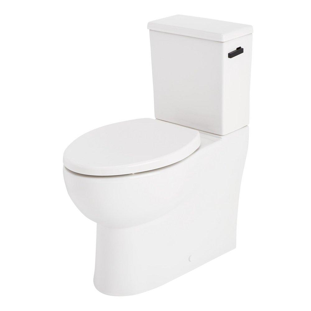 LAVRIK TWO-PIECE SKIRTED ELONGATED TOILET WITH REVERSIBLE TANK - MATTE BLACK HANDLE 