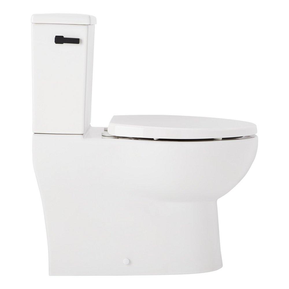 Two Piece Elongated Skirted Toilet with Reversible Tank and Matte Black Handle, Less Toilet Seat 