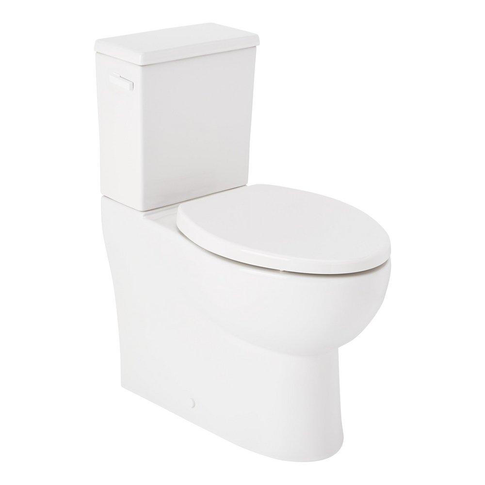 LAVRIK TWO-PIECE SKIRTED ELONGATED TOILET WITH REVERSIBLE TANK - WHITE HANDLE 