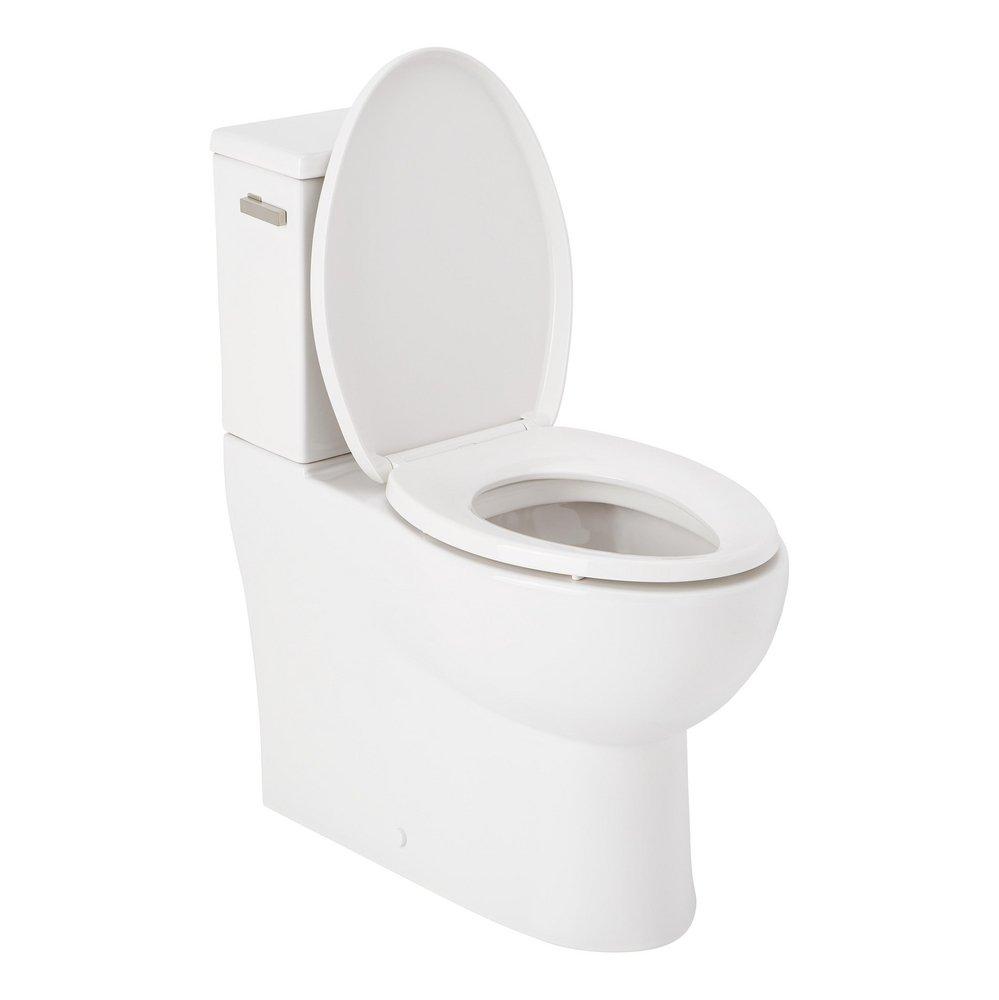 LAVRIK TWO-PIECE SKIRTED ELONGATED TOILET WITH REVERSIBLE TANK - BRUSHED NICKEL HANDLE 