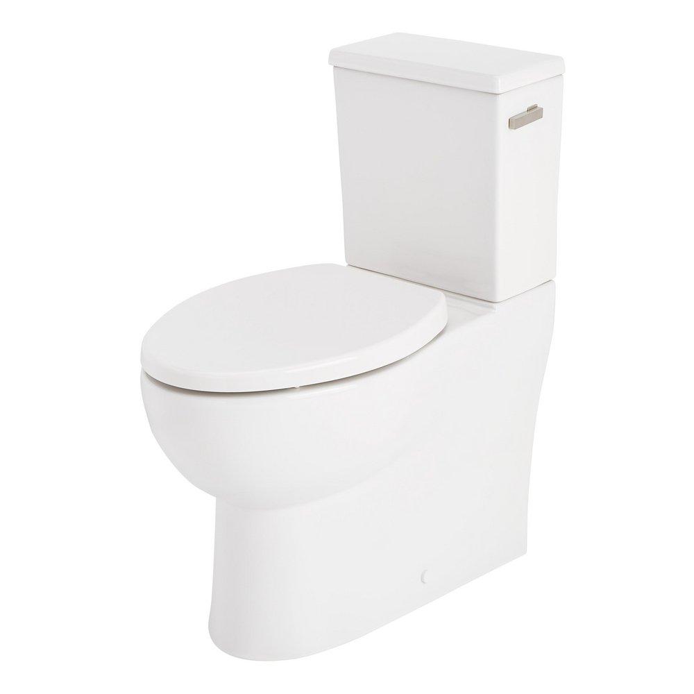 Two Piece Elongated Skirted Toilet with Reversible Tank and Brushed Nickel Handle, Less Toilet Seat 
