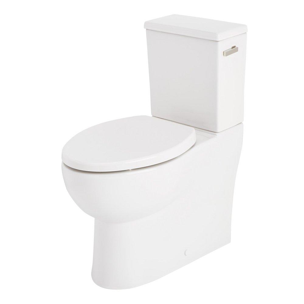 Two Piece Elongated Skirted Toilet with Reversible Tank and Polished Nickel Handle, Less Toilet Seat 