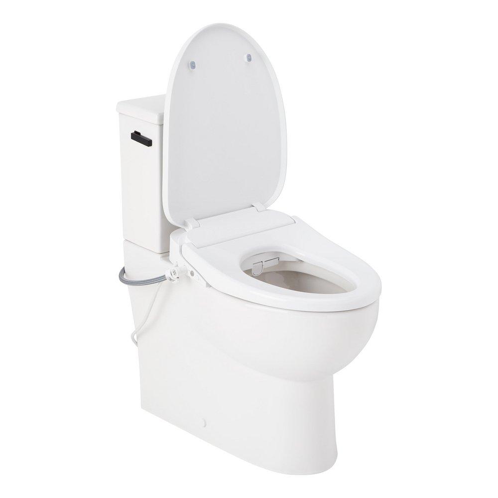 LAVRIK TWO-PIECE SKIRTED ELONGATED TOILET WITH REVERSIBLE TANK - BIDET SEAT - MATTE BLACK HANDLE 