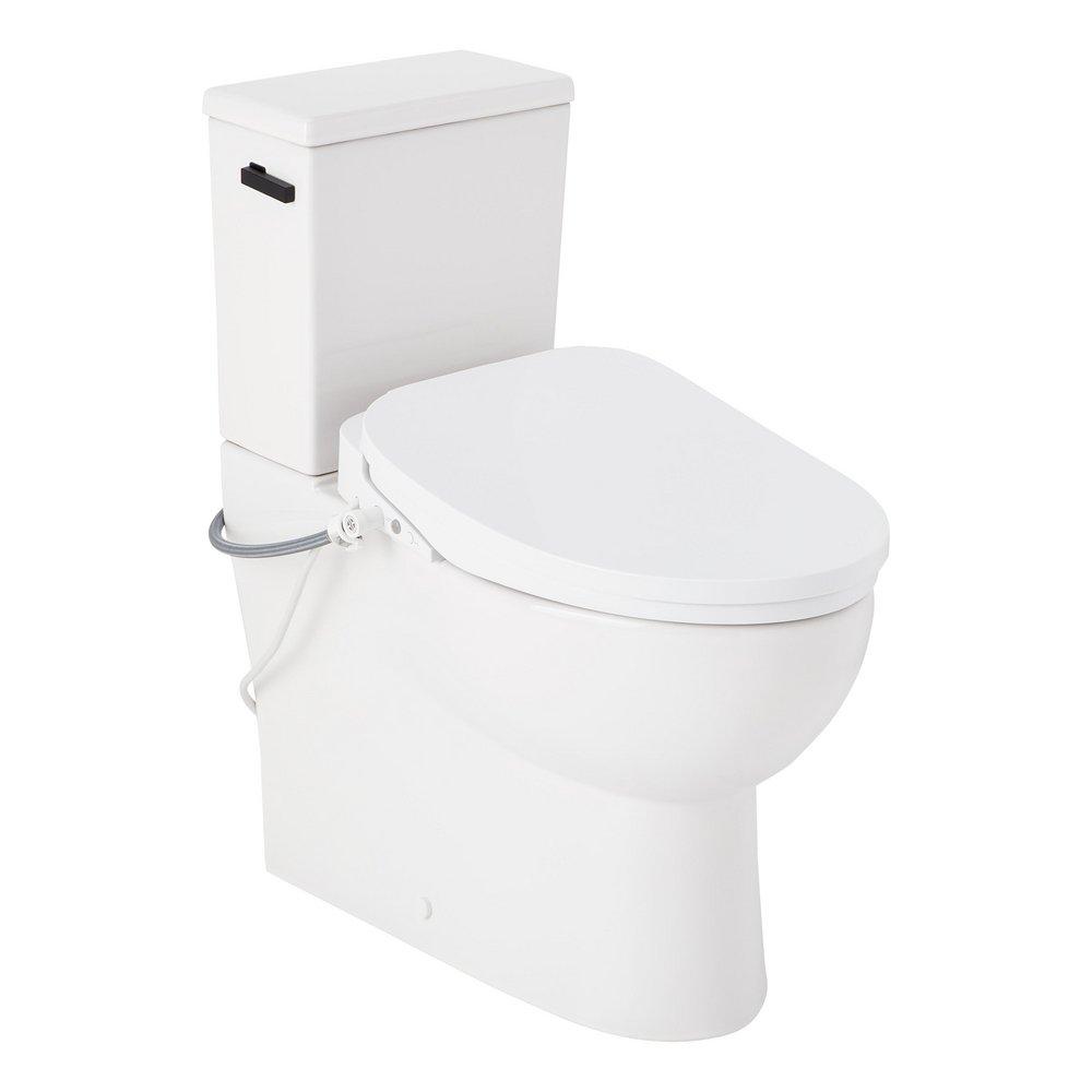 LAVRIK TWO-PIECE SKIRTED ELONGATED TOILET WITH REVERSIBLE TANK - BIDET SEAT - MATTE BLACK HANDLE 