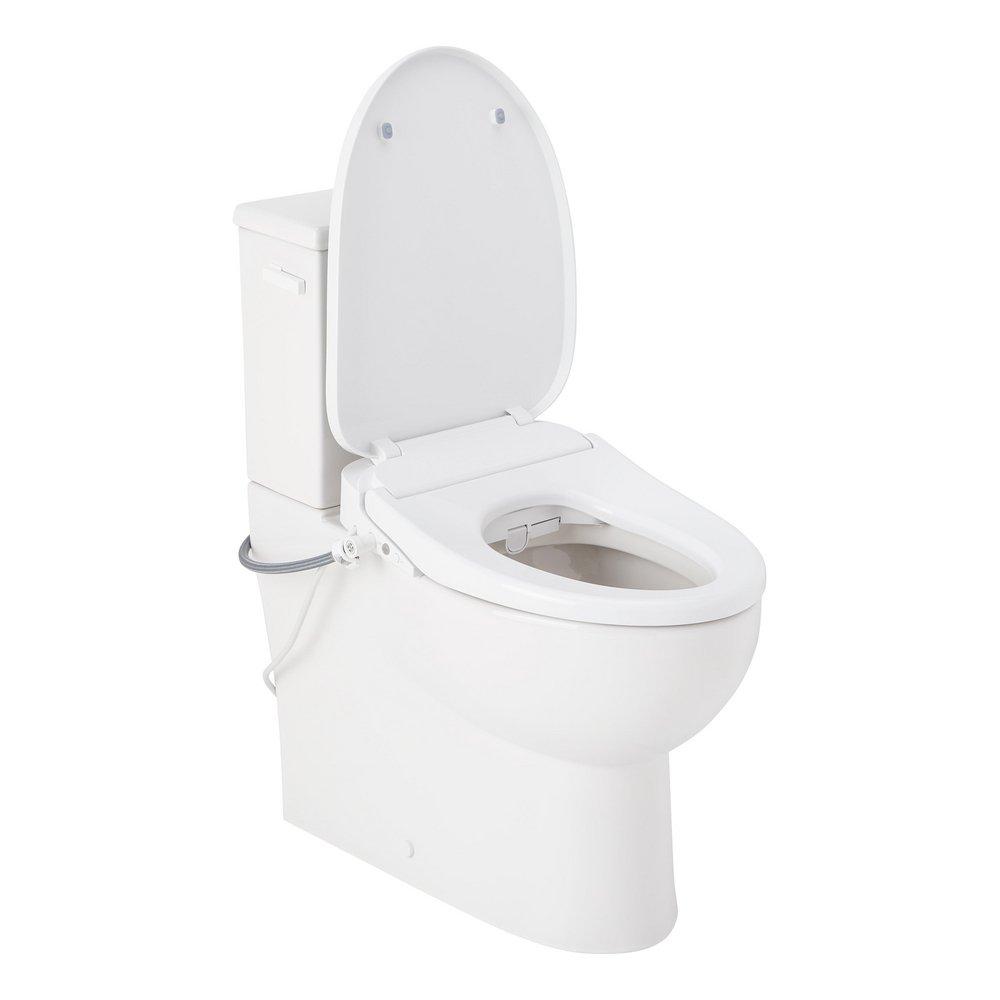 LAVRIK TWO-PIECE SKIRTED ELONGATED TOILET WITH REVERSIBLE TANK - BIDET SEAT - WHITE HANDLE 