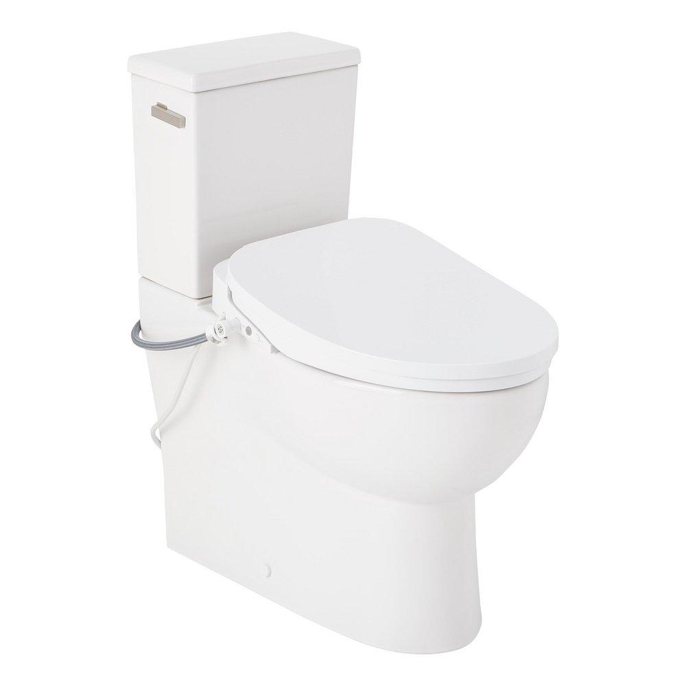 LAVRIK TWO-PIECE SKIRTED ELONGATED TOILET WITH REVERSIBLE TANK - BIDET SEAT - BRUSHED NICKEL HANDLE 