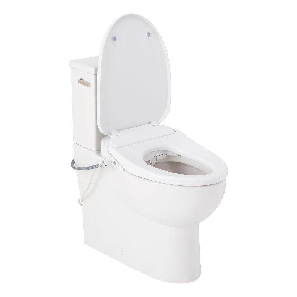 LAVRIK TWO-PIECE SKIRTED ELONGATED TOILET WITH REVERSIBLE TANK - BIDET SEAT - POLISHED NICKEL HANDLE 