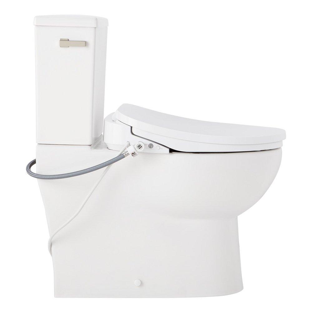 LAVRIK TWO-PIECE SKIRTED ELONGATED TOILET WITH REVERSIBLE TANK - BIDET SEAT - POLISHED NICKEL HANDLE 