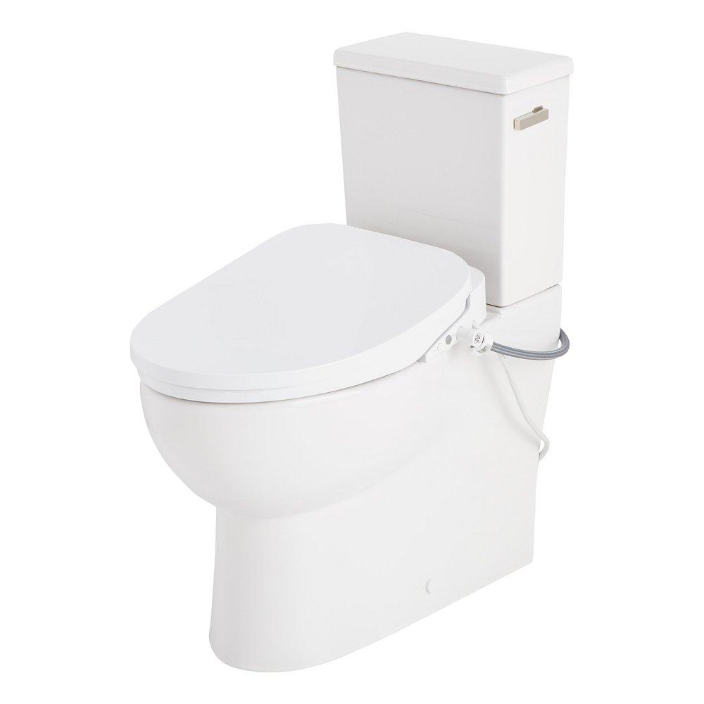 LAVRIK TWO-PIECE SKIRTED ELONGATED TOILET WITH REVERSIBLE TANK - BIDET SEAT - POLISHED NICKEL HANDLE 