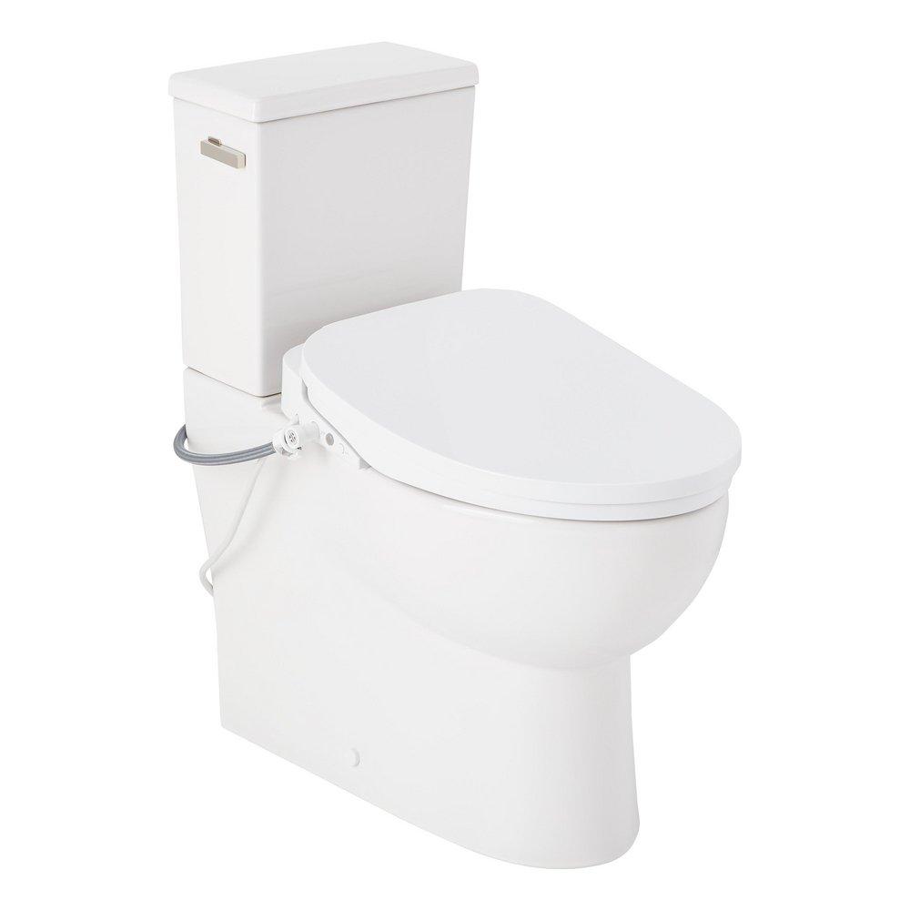 LAVRIK TWO-PIECE SKIRTED ELONGATED TOILET WITH REVERSIBLE TANK - BIDET SEAT - POLISHED NICKEL HANDLE 