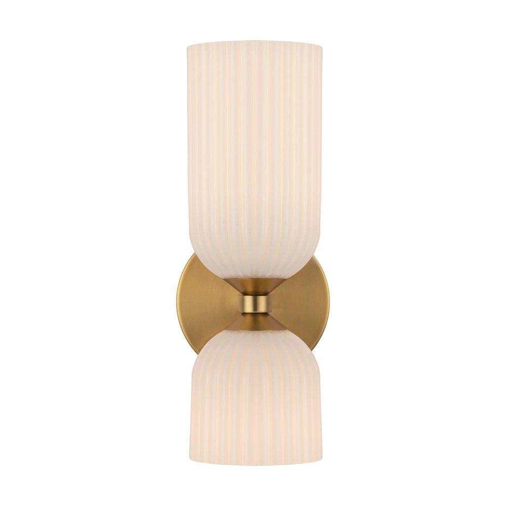 12 in. 2?Light Vanity Sconce, Brushed Gold with Ribbed Opal Glass 