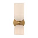 12 in. 2?Light Vanity Sconce, Brushed Gold with Ribbed Opal Glass 