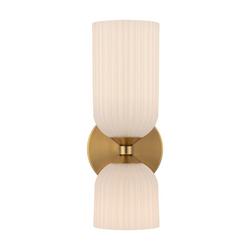 12 in. 2?Light Vanity Sconce, Brushed Gold with Ribbed Opal Glass