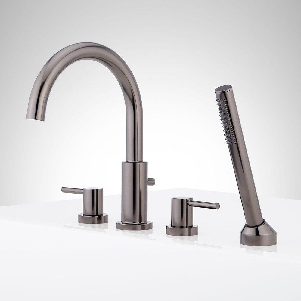 LEXIA 4-HOLE ROMAN TUB FAUCET AND HAND SHOWER WITH ROUGH-IN VALVE - GUNMETAL 