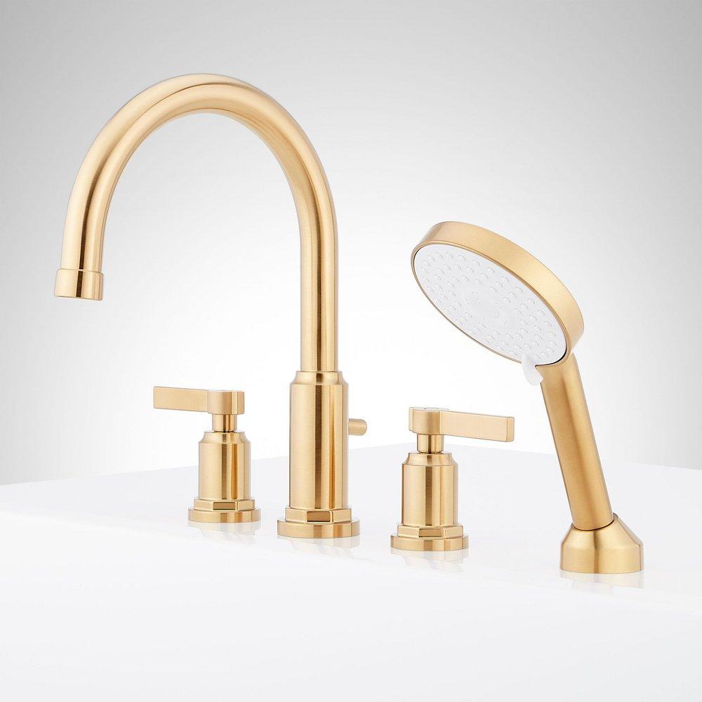 GREYFIELD 4-HOLE ROMAN TUB FAUCET AND HAND SHOWER WITH ROUGH-IN VALVE - BRUSHED GOLD 