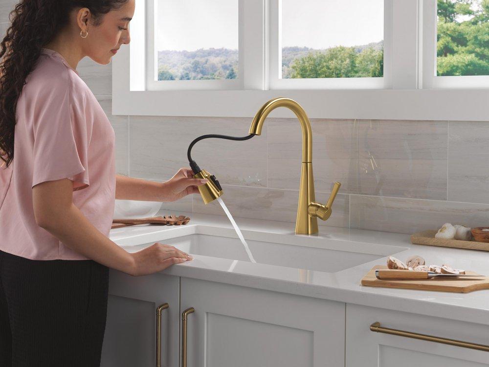 Single Handle Pull Down Kitchen Faucet in Brushed Gold 