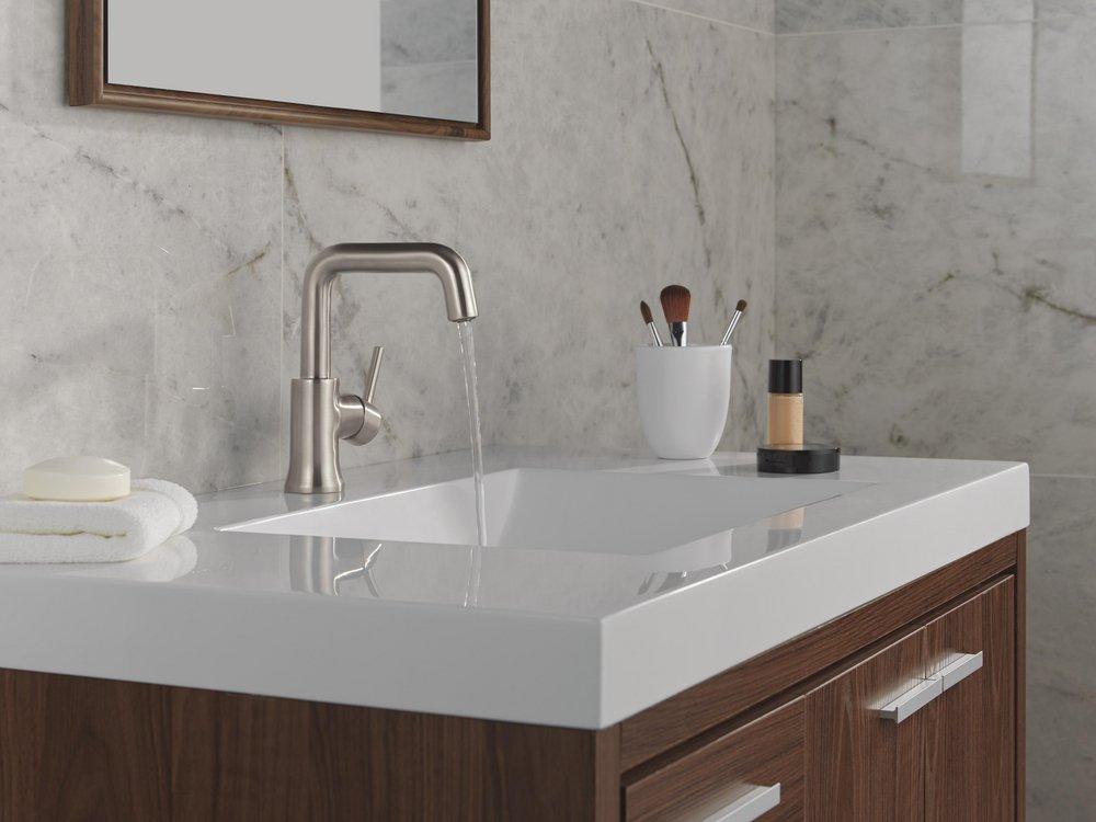 Single Handle Monoblock Bathroom Sink Faucet in Stainless 