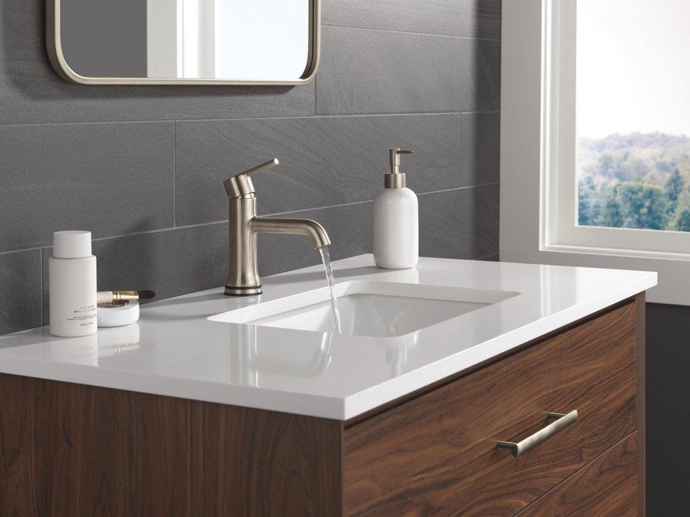 Single Handle Monoblock Bathroom Sink Faucet in Stainless 