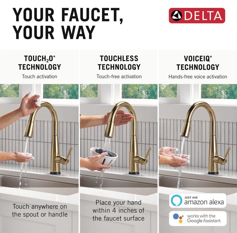 DELTA ESSA VOICEIQ SINGLE HANDLE PULL-DOWN FAUCET WITH TOUCH20 TECHNOLOGY 