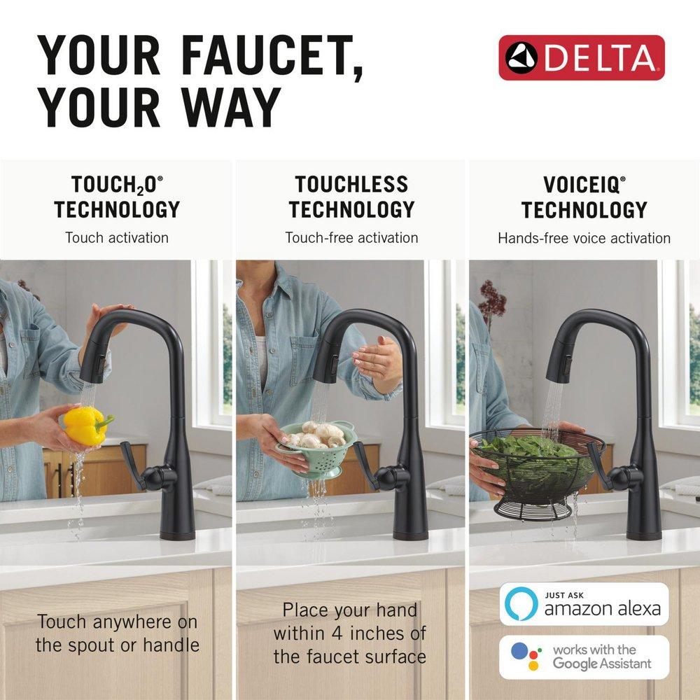 DELTA STRYKE VOICEIQ SINGLE HANDLE PULL-DOWN FAUCET WITH TOUCH20 TECHNOLOGY 