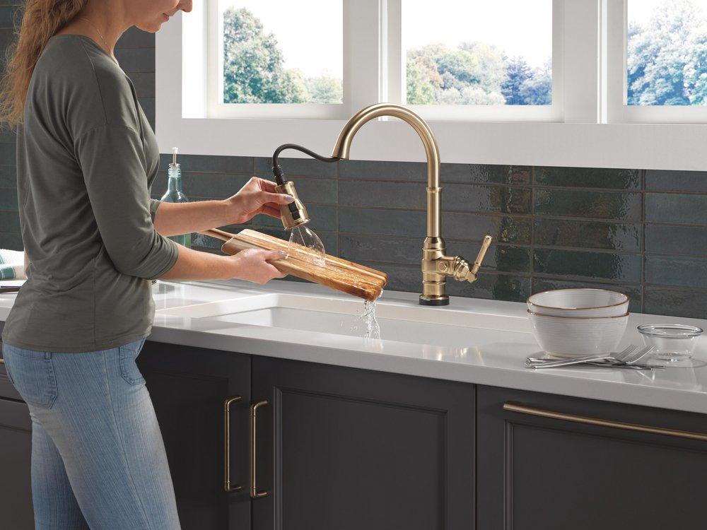 Single Handle Pull Down Kitchen Faucet in Champagne Bronze 