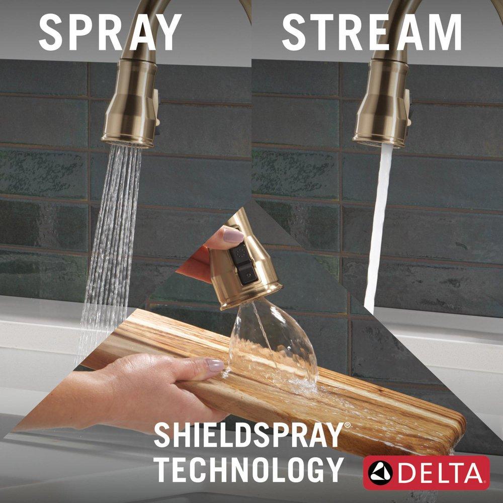 Single Handle Pull Down Kitchen Faucet in Champagne Bronze 