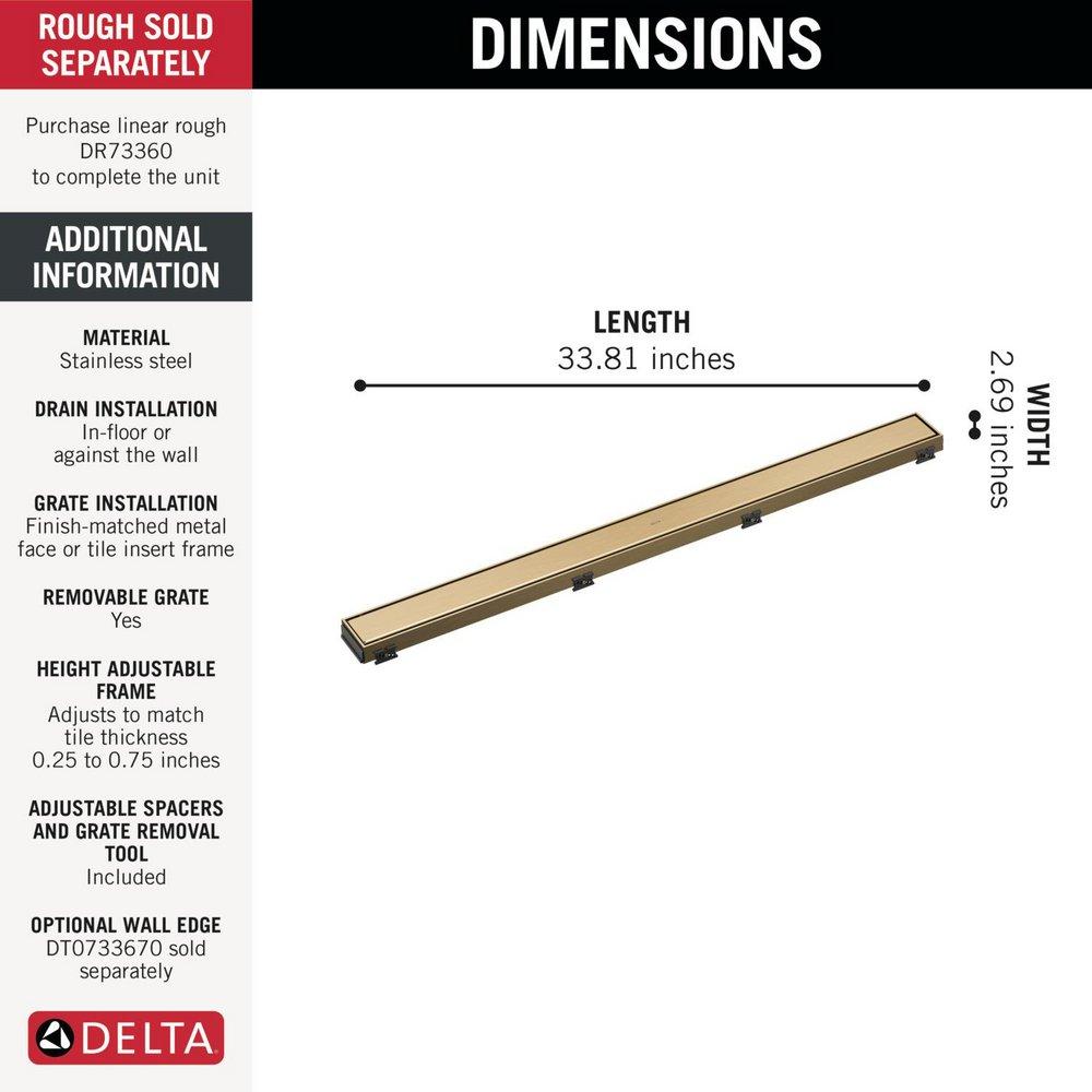 36 in. Reversible Linear Shower Drain Trim in Champagne Bronze 