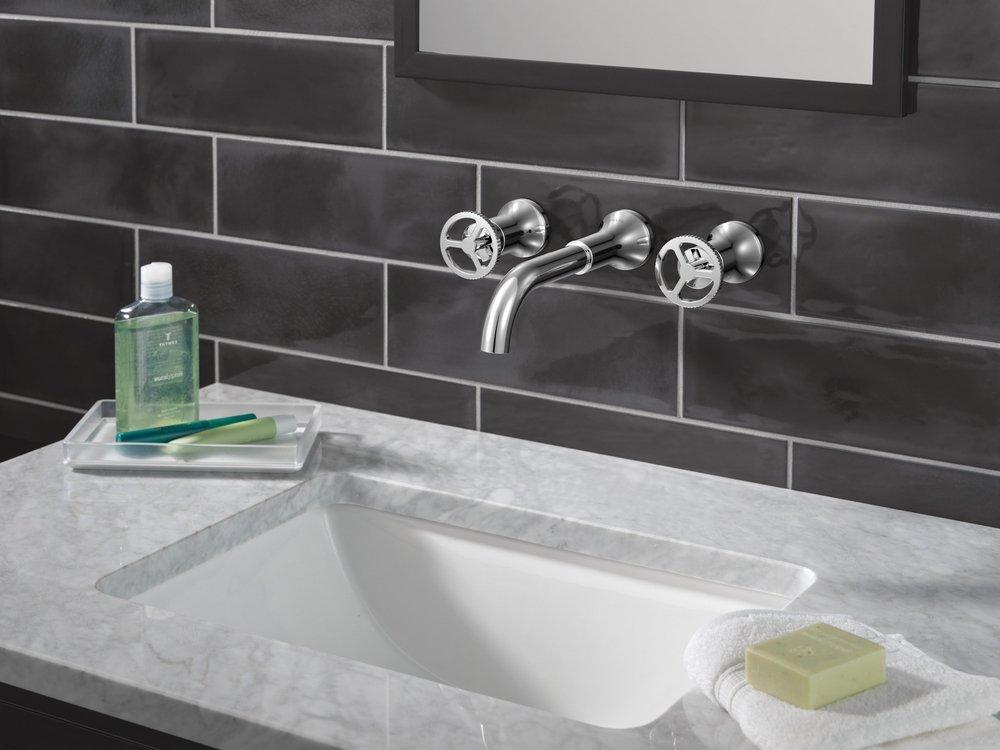 DELTA TRINSIC TWO HANDLE WALL MOUNT BATHROOM FAUCET 