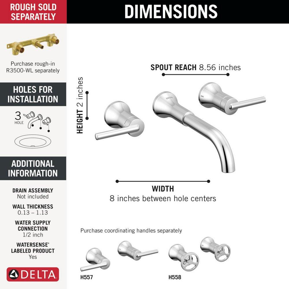 Two Handle Wall Mount Widespread Bathroom Sink Faucet in Chrome (Handles Sold Separately) 