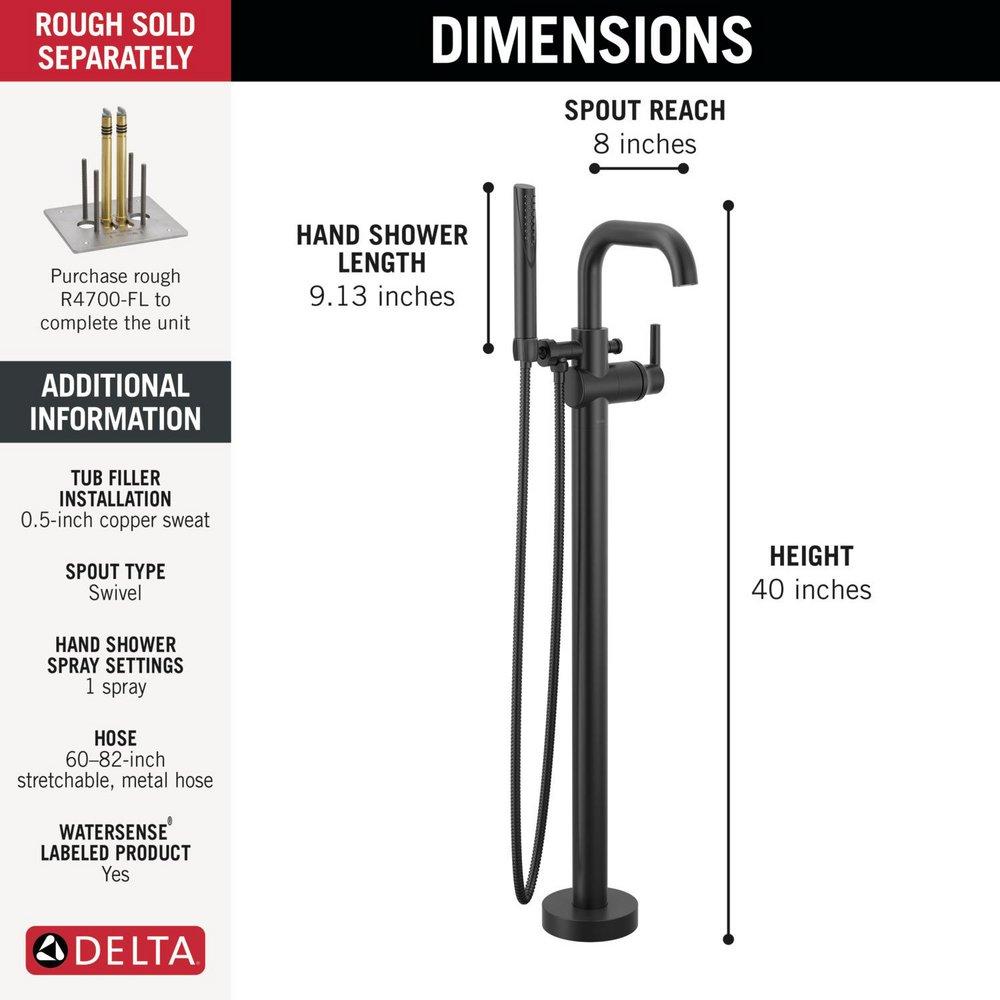 Delta Faucet Matte Black Single Handle Floor Mount Filler (Trim Only) 