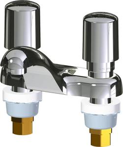 Two Handle Metering Bathroom Sink Faucet in Polished Chrome