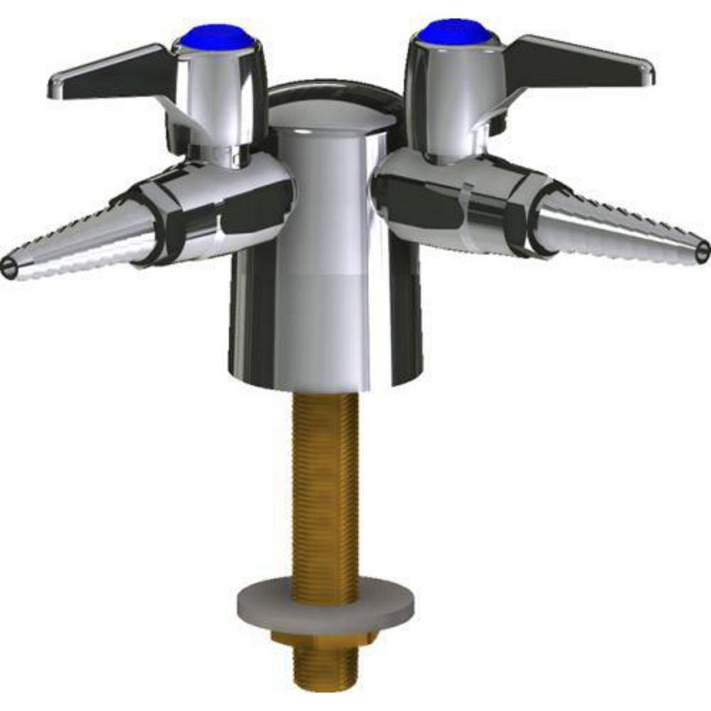 Deck-Mounted Laboratory Turret with Two Nozzles with Ball Valve in Polished Chrome 