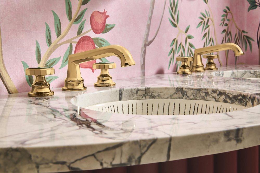 Two Handle Widespread Bathroom Sink Faucet in Polished Gold (Handles Sold Separately) 