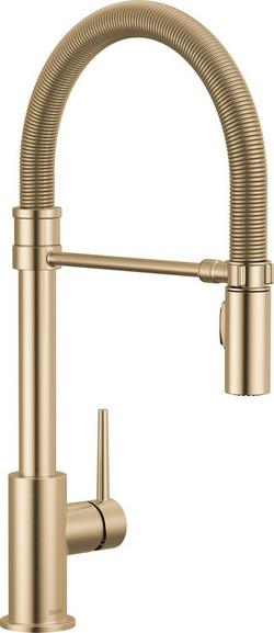 Single Handle Pull Down Kitchen Faucet in Champagne Bronze