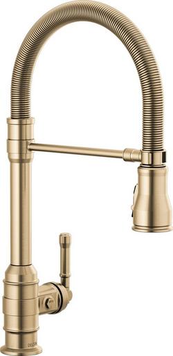 Single Handle Pull Down Kitchen Faucet in Champagne Bronze