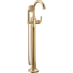 Single Handle Floor Mount Tub Filler with Hand Shower in Polished Gold (Handle Sold Separately) (Trim Only)