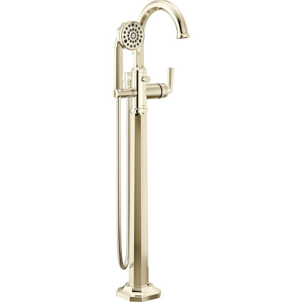 Single Handle Floor Mount Tub Filler with Hand Shower in Polished Nickel (Trim Only) 