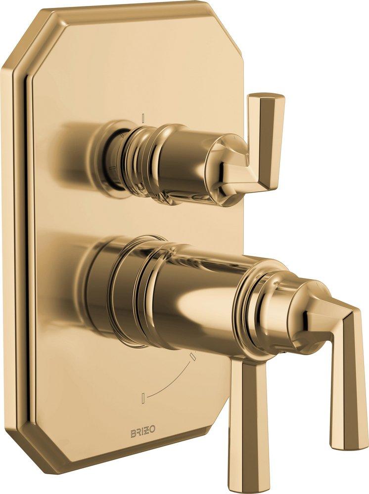Two Handle Thermostatic Valve Trim with Integrated Diverter in Polished Gold 