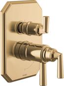 Two Handle Thermostatic Valve Trim with Integrated Diverter in Polished Gold 