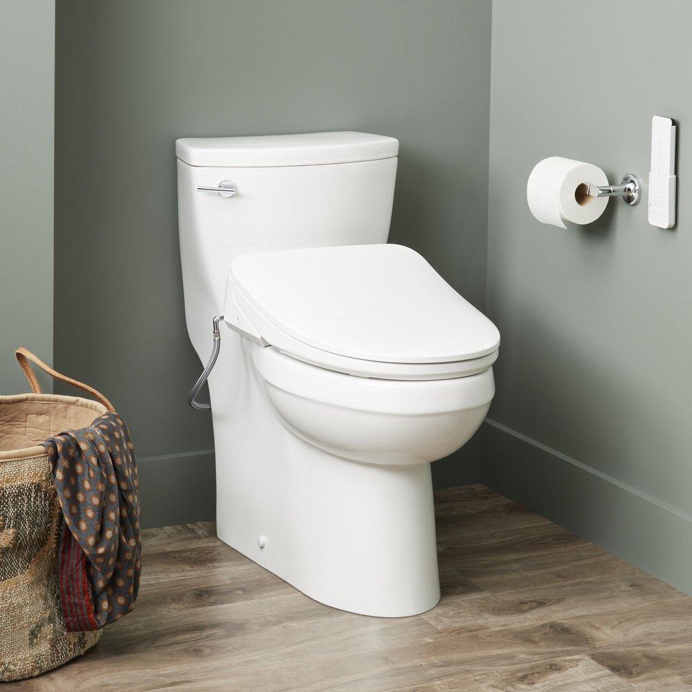 BRINSTEAD ONE-PIECE ELONGATED SKIRTED TOILET WITH ANGELOU BIDET SEAT - CHROME HANDLE 