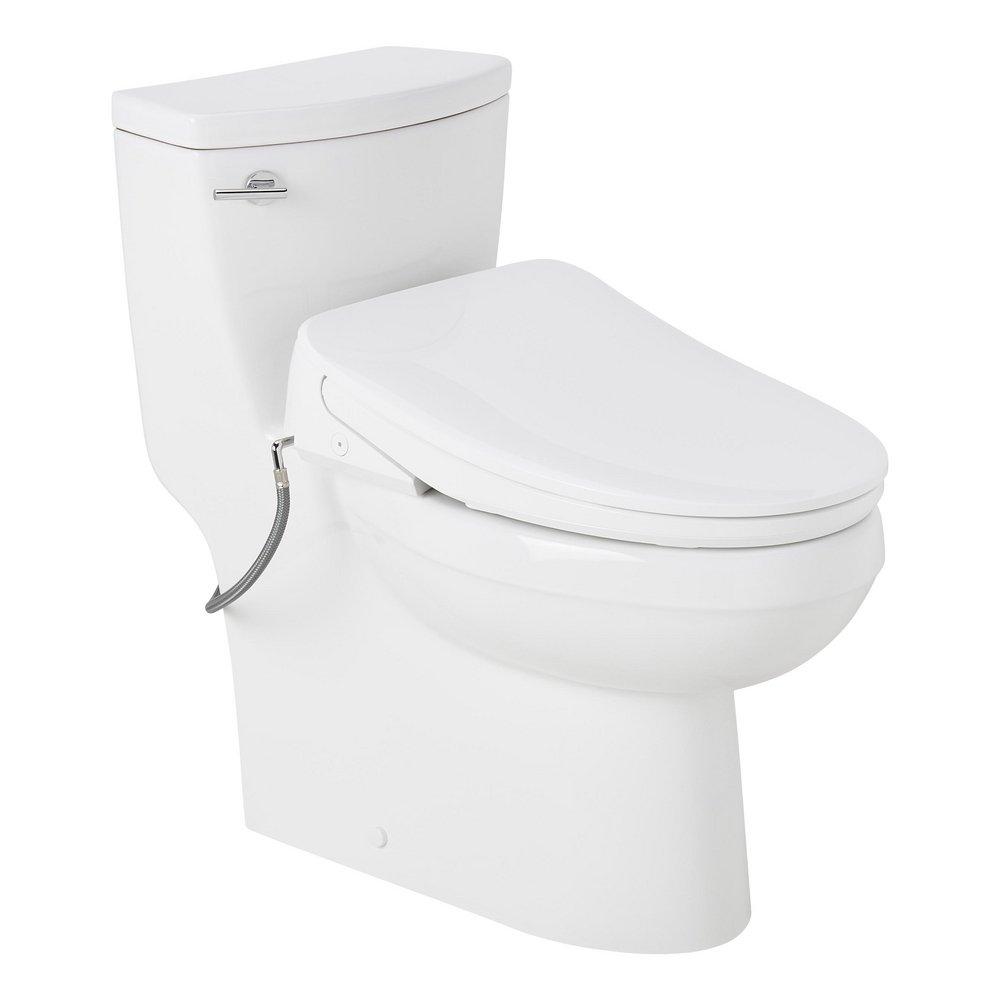 BRINSTEAD ONE-PIECE ELONGATED SKIRTED TOILET WITH ANGELOU BIDET SEAT - CHROME HANDLE 