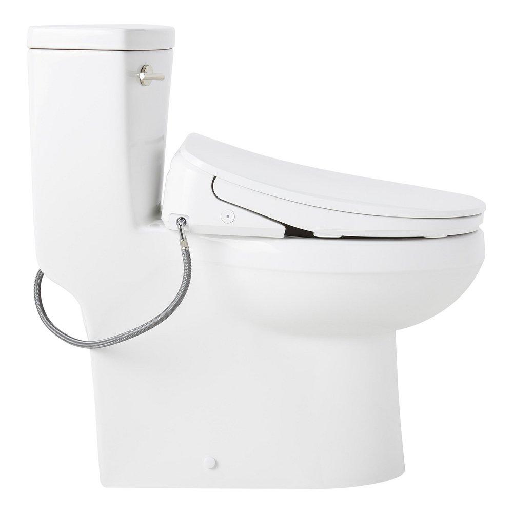 BRINSTEAD ONE-PIECE ELONGATED SKIRTED TOILET WITH ANGELOU BIDET SEAT - POLISHED NICKEL HANDLE 