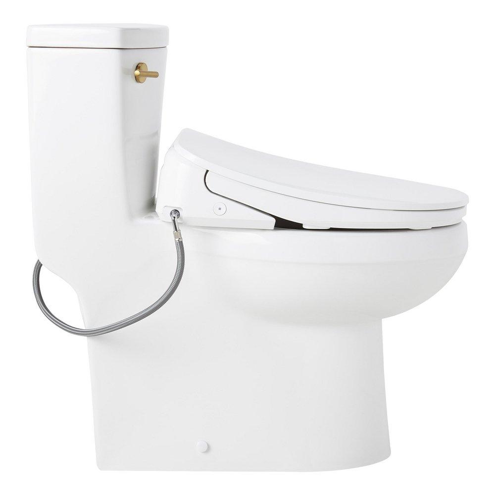 BRINSTEAD ONE-PIECE ELONGATED SKIRTED TOILET WITH ANGELOU BIDET SEAT - BRUSHED GOLD HANDLE 