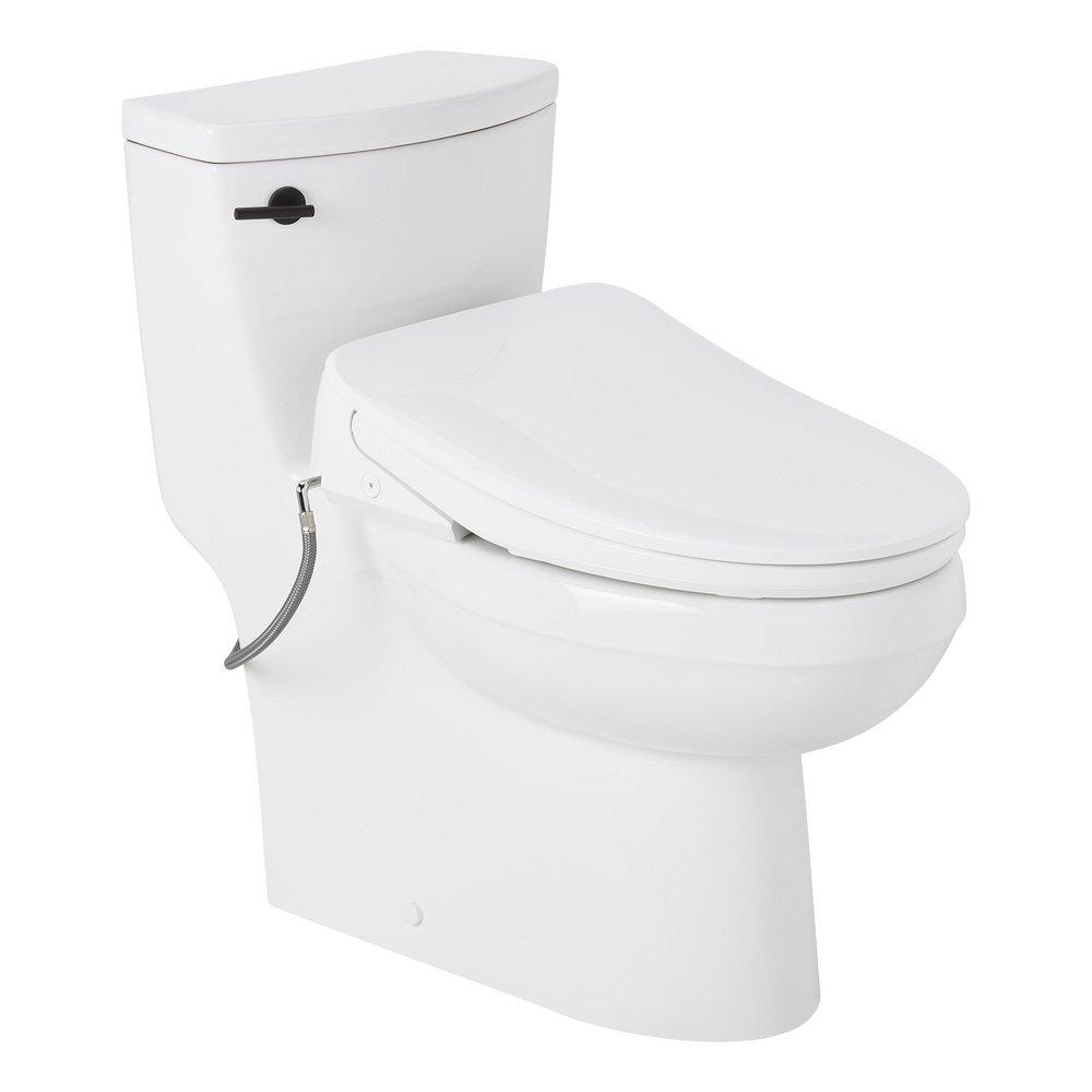 BRINSTEAD ONE-PIECE ELONGATED SKIRTED TOILET WITH ANGELOU BIDET SEAT - MATTE BLACK HANDLE 