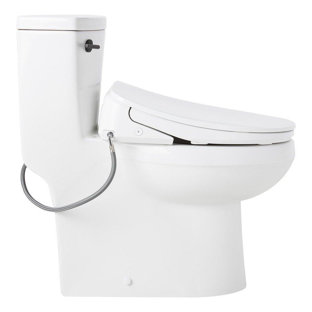 BRINSTEAD ONE-PIECE ELONGATED SKIRTED TOILET WITH ANGELOU BIDET SEAT - MATTE BLACK HANDLE 
