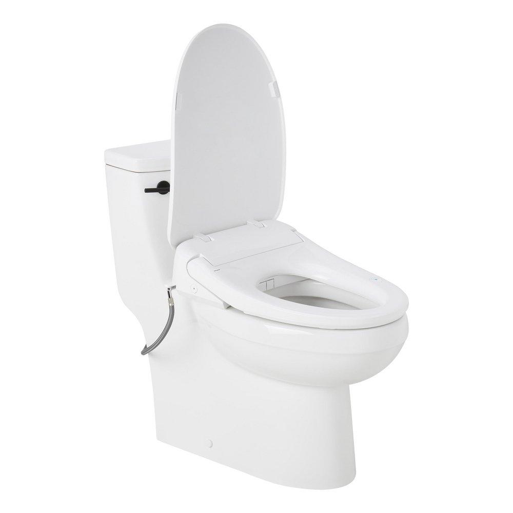 BRINSTEAD ONE-PIECE ELONGATED SKIRTED TOILET WITH ANGELOU BIDET SEAT - MATTE BLACK HANDLE 