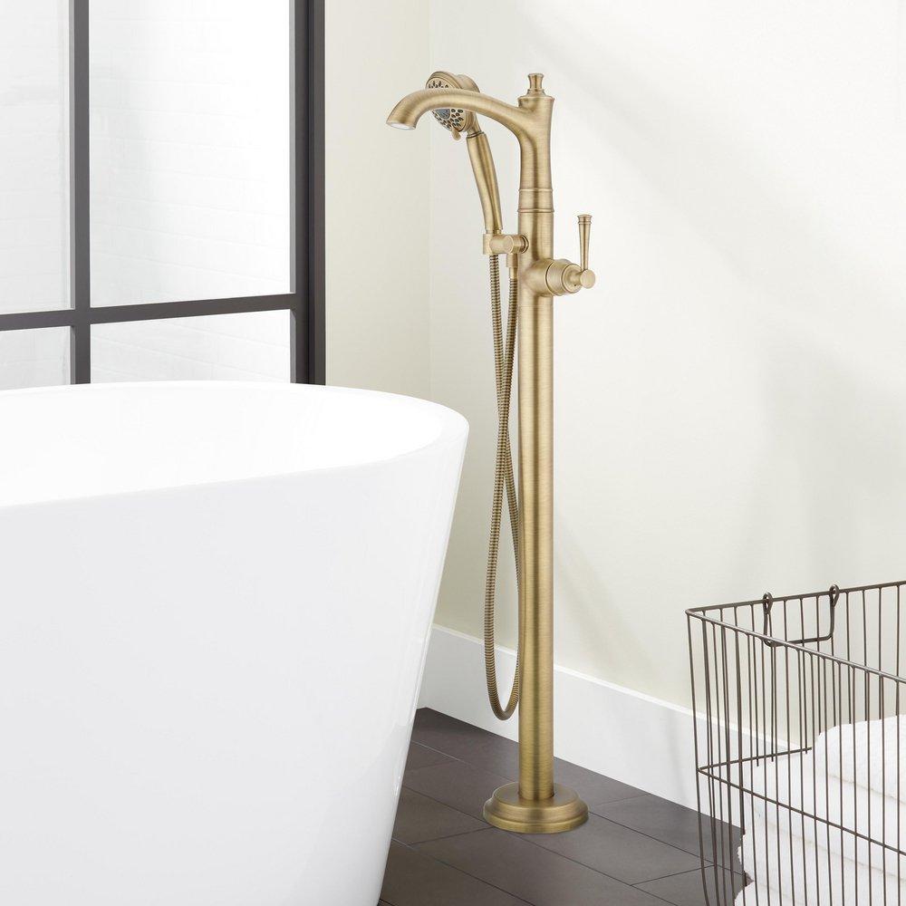 BEASLEY FREESTANDING TUB FAUCET - WITH ROUGH-IN VALVE WITH STOPS - AGED BRASS 