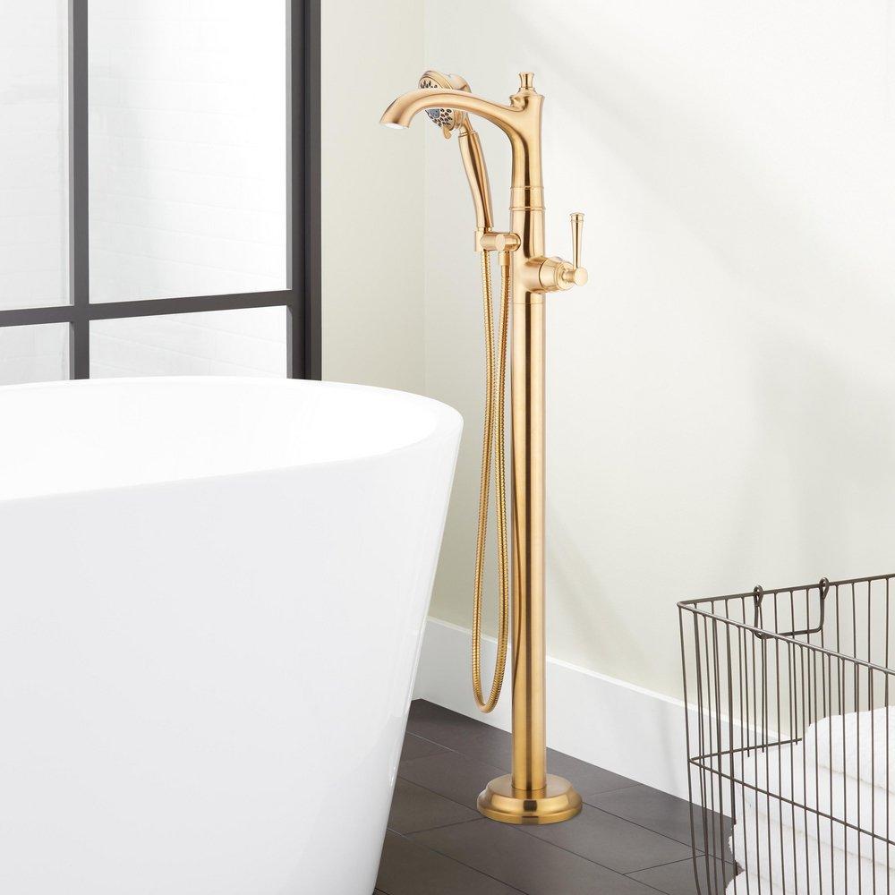 BEASLEY FREESTANDING TUB FAUCET - WITH ROUGH-IN VALVE WITH STOPS - BRUSHED GOLD 